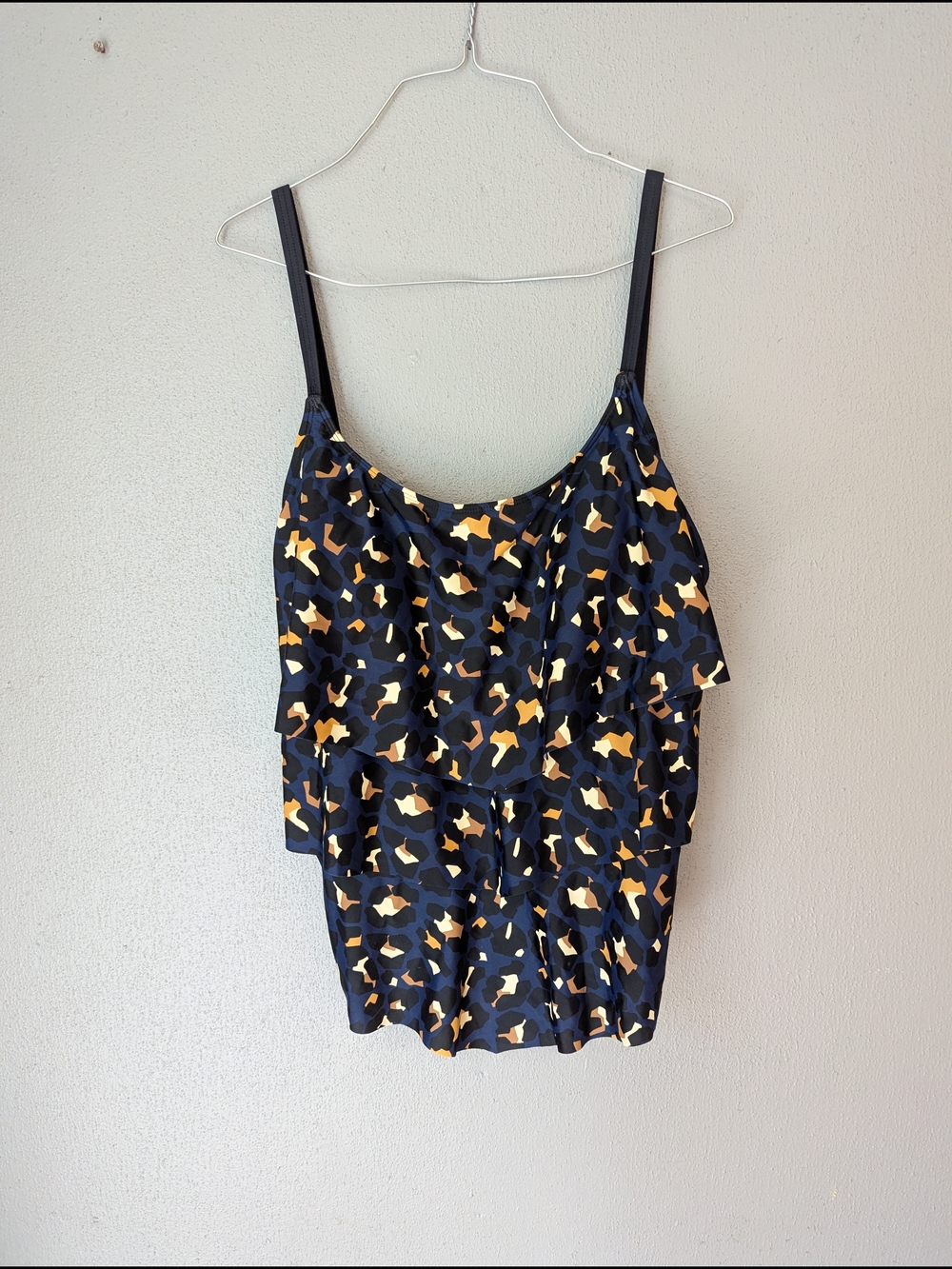 Navy With Animal Print Layered Swim Top Xl